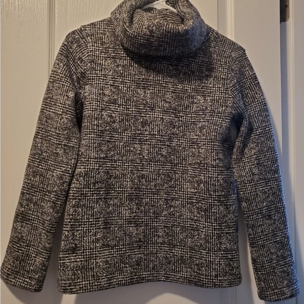 JCrew Women's Black and White Plaid turtleneck Sweater